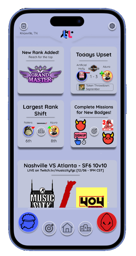 Local Legend Home Screen over Fighting Game Player Meetup.