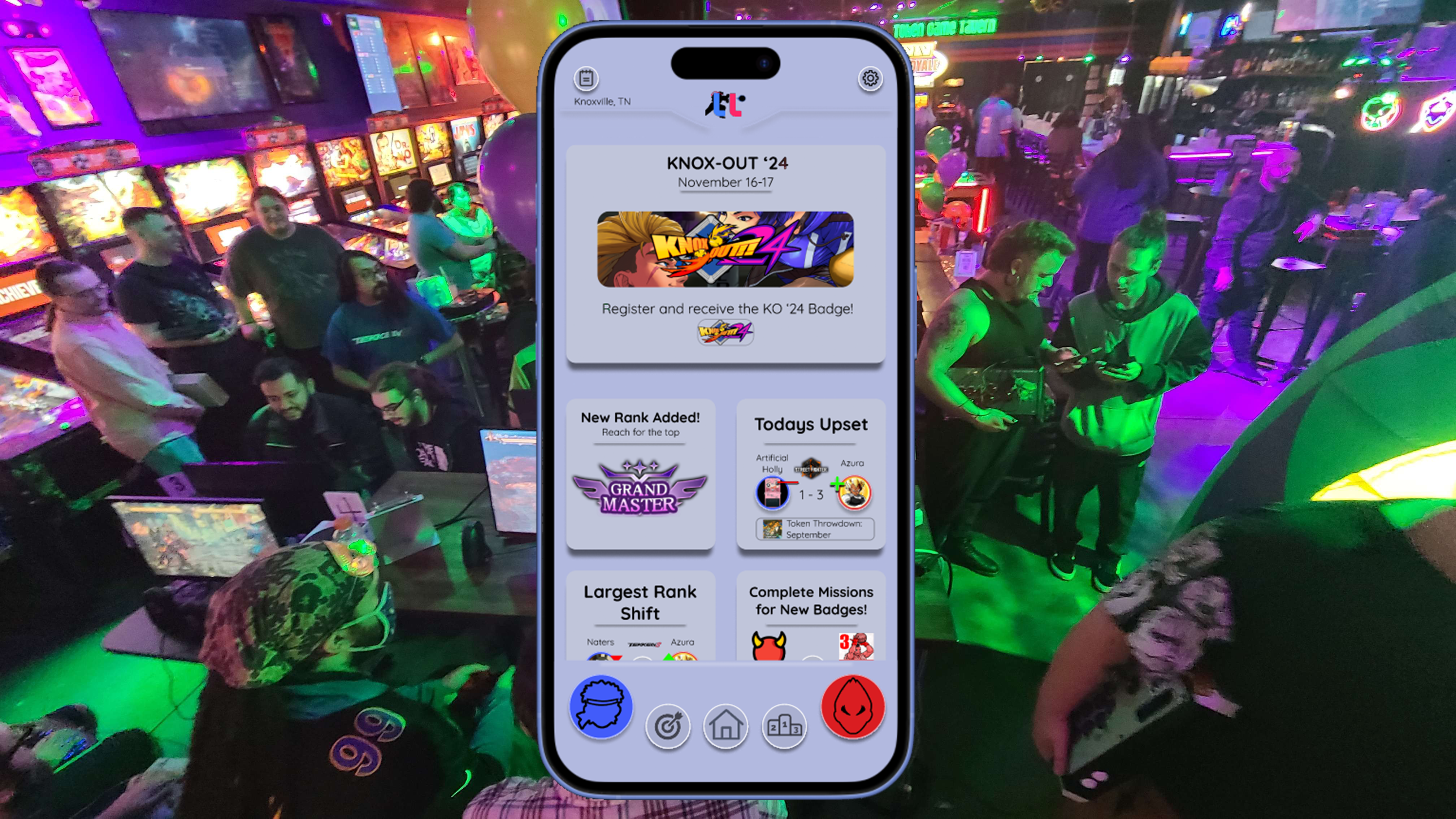 Local Legend Home Screen over Fighting Game Player Meetup.